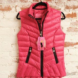 NEW Betsy JohnsonHot Pink Black Lace Trim Vest